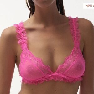 LOVE STORIES - LOVE LACE UNPADDED DELICATE TRIANGLE BRALETTE IN HOT PINK
